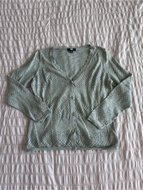FRYE Sage Green Pointelle Knit Cardigan (M)
